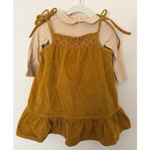 Wild Wawa micro cord smocked tie dress with peter pan collar body suit 12-18 mo